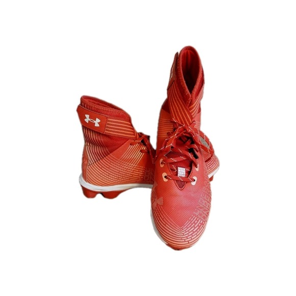 Under Armour Highlight Franchise Red White Hi- Top Football Cleats Men's Size 10 - Picture 1 of 16